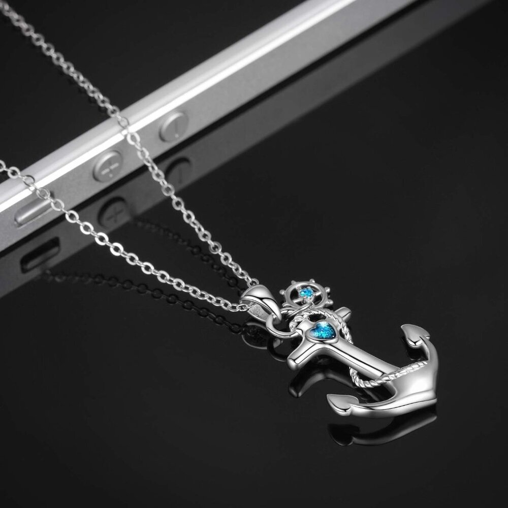 Sterling Silver Anchor Pendant Necklace - Sailor Nautical Jewelry for Women - Picture 2 of 7